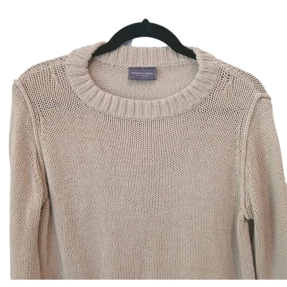 Wooden Ships Shaker Knit Sweater Womens Size XS/S Beige Crewneck Cozy Cotton Bld - Picture 2 of 11